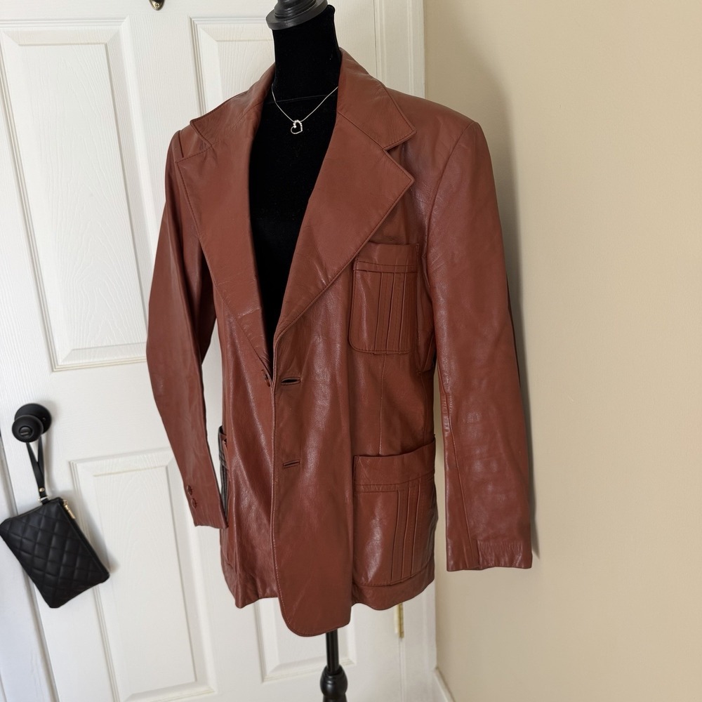 VTG Rue Royale Nino Cerruti Mens Leather Jacket 44R Rust/Brown Fall Old Money - Picture 2 of 7
